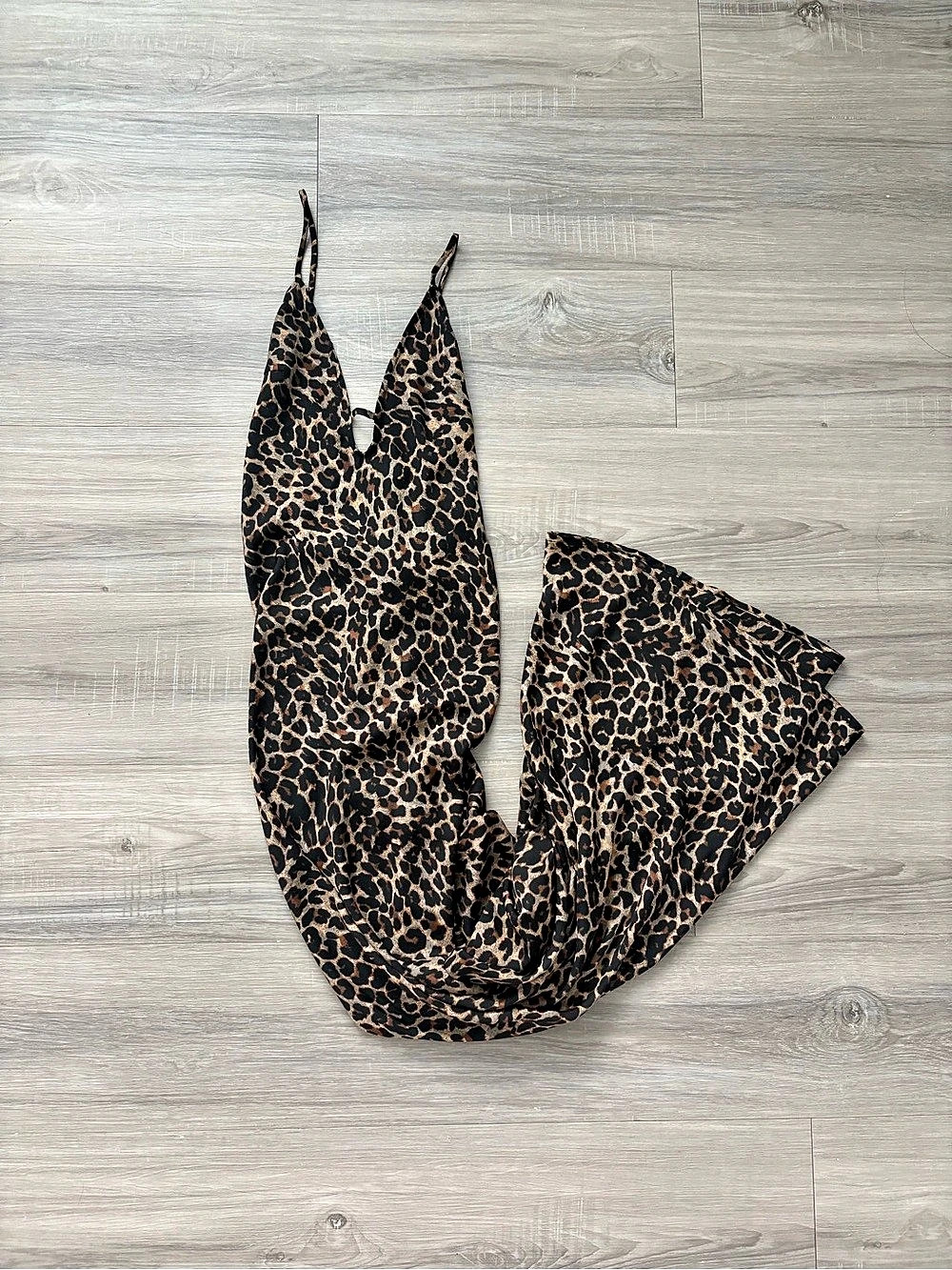 Resa Satin Slip Dress Leopard Print Brown & Black XS